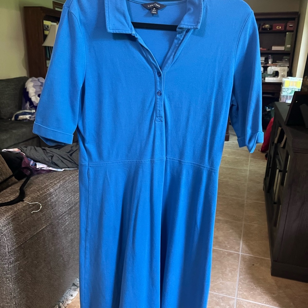 Lands' End Bright Blue Polo Midi Dress